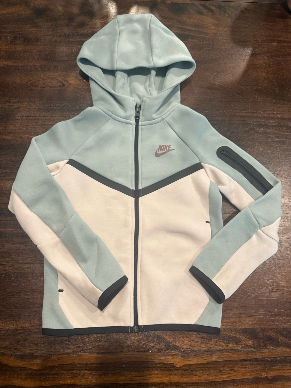 Nike Light Mint Green and White Hooded Zip Puffer Jacket